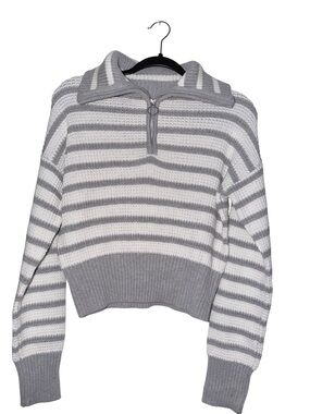 Sage & Stone Gray & White Striped Half-Zip Sweater Size Medium